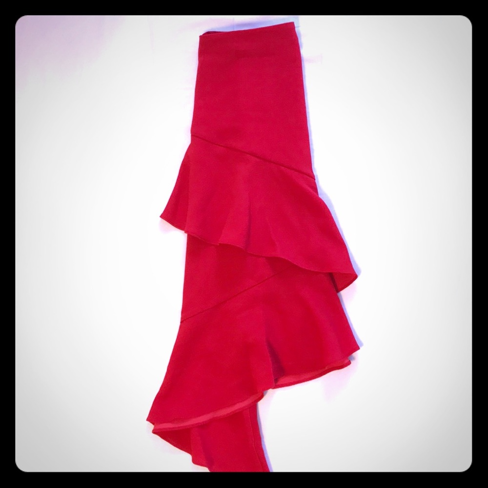 Waterfall hem red skirt